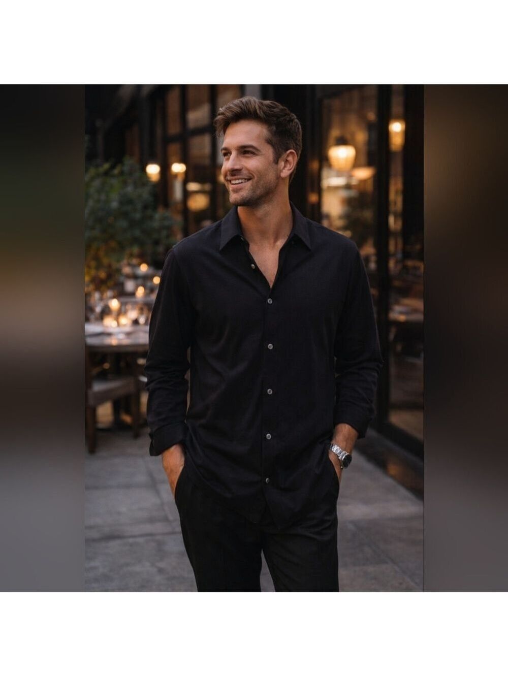 Giorgio Armani Classico Black Button-Front Shirt Men’s 54 / 38 Made In Italy